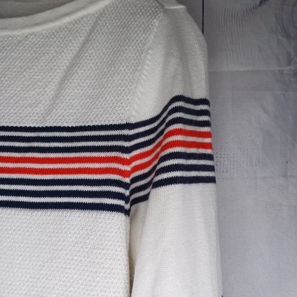 Tommy Hilfiger White Striped Nautical Preppy  Long Sleeve Lightweight Sweater - Picture 7 of 11